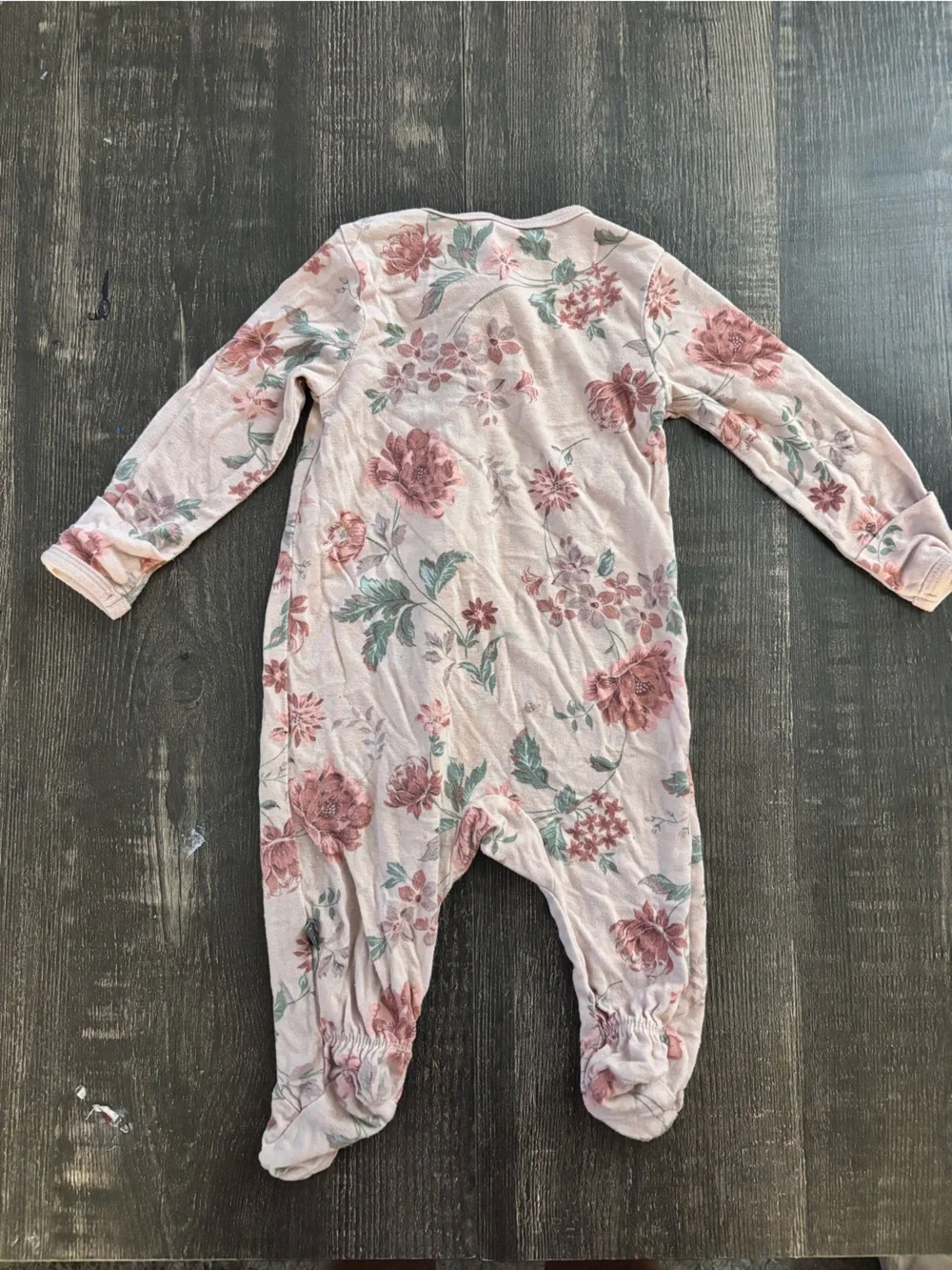 Floral Zip-Front Footie One-Piece in Soft Pink